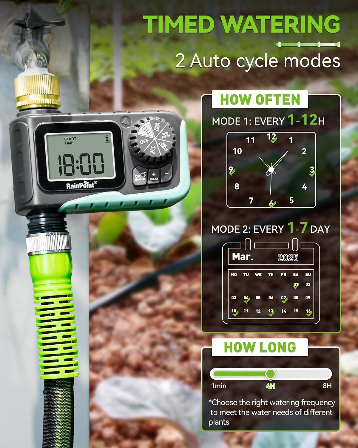 RAINPOINT Sprinkler Timer with Brass Swivel | Programmable Water Timer for Garden Hose with Rain Delay/Manual Watering