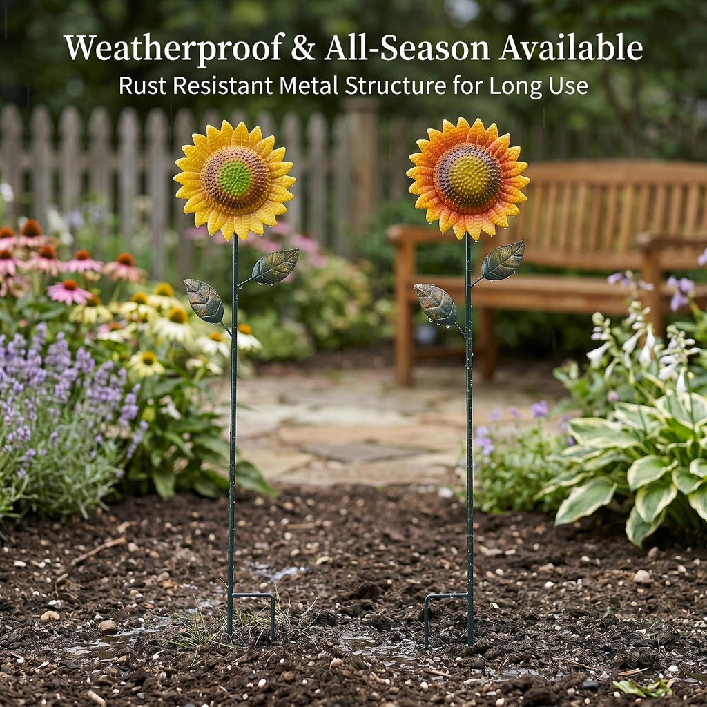 Topadorn 2 Pack 39" Metal Sunflower Garden Stakes for Garden Decor | Metal Sunflower Garden Stakes, Outdoor Yard Art