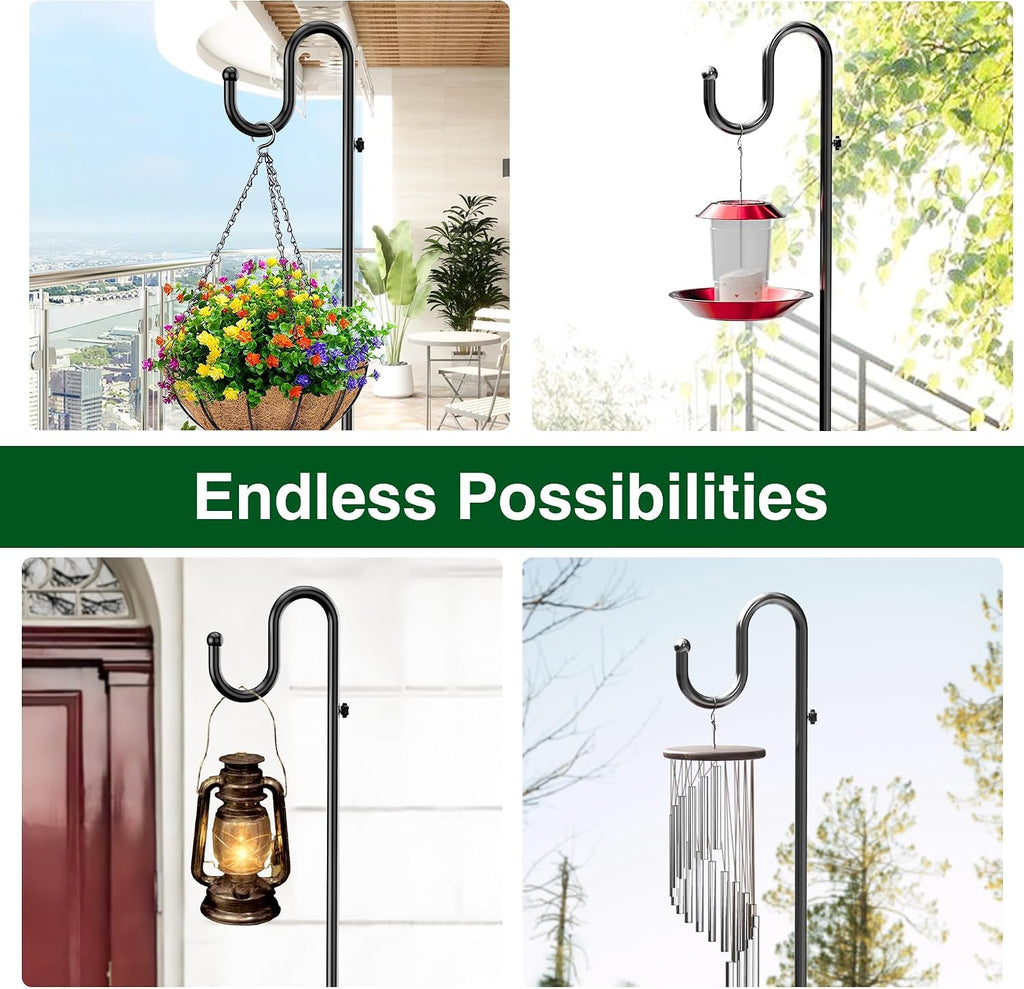 74" Shepherds Hook Stand: Hanging Bird Feeders, Plants, and Wind Chimes | Heavy Duty, Adjustable, Free Standing Pole