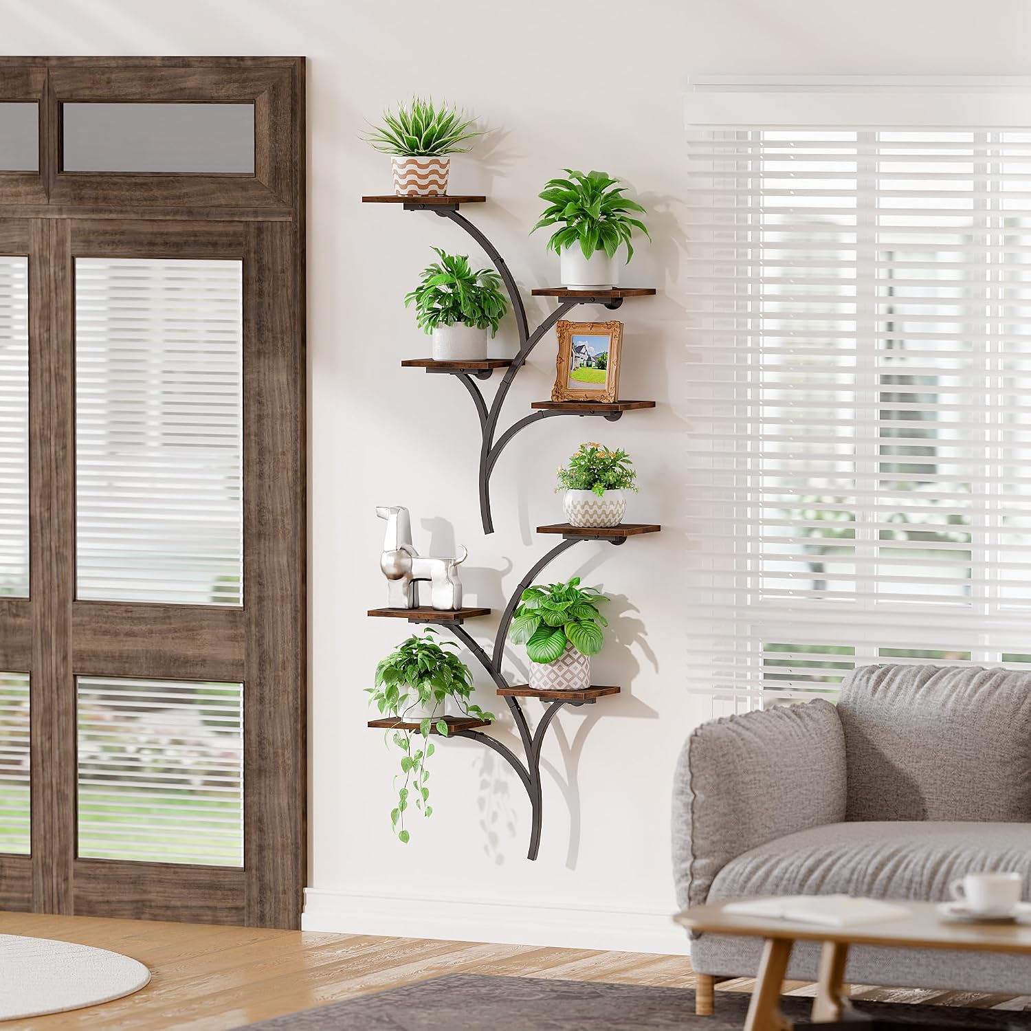 2 Pack Wall Mounted Plant Holder, 8-Tier Wall Planters for Indoor Plants | Metal and Wood Wall Planters, Easy To