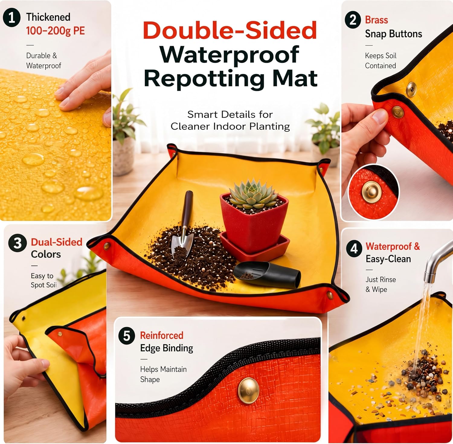 Repotting Mat and Planting Tools, Indoor Plants, Wicker Basket | All-in-one succulent repotting set, pruning shears