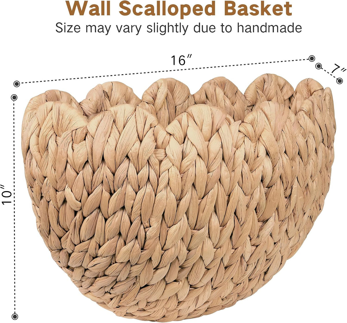 iEGrow Wicker Wall Basket, Scalloped Wall Basket Natural Water Hyacinth, Hanging Baskets for Organizing and Decor