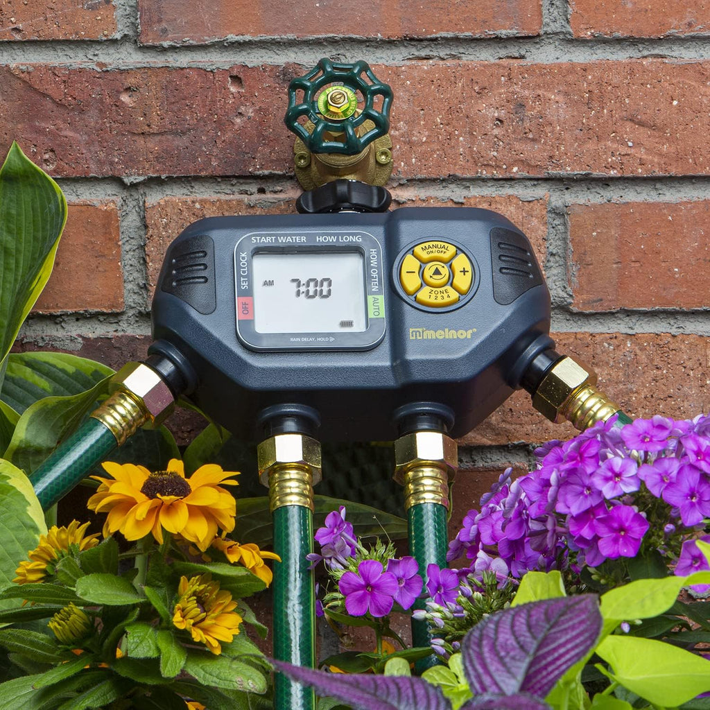 Melnor AquaTimer™ 4-Zone Programmable Digital Timer: Independent Zones | 65140AMZ | Programmable Water Timer | Hourly