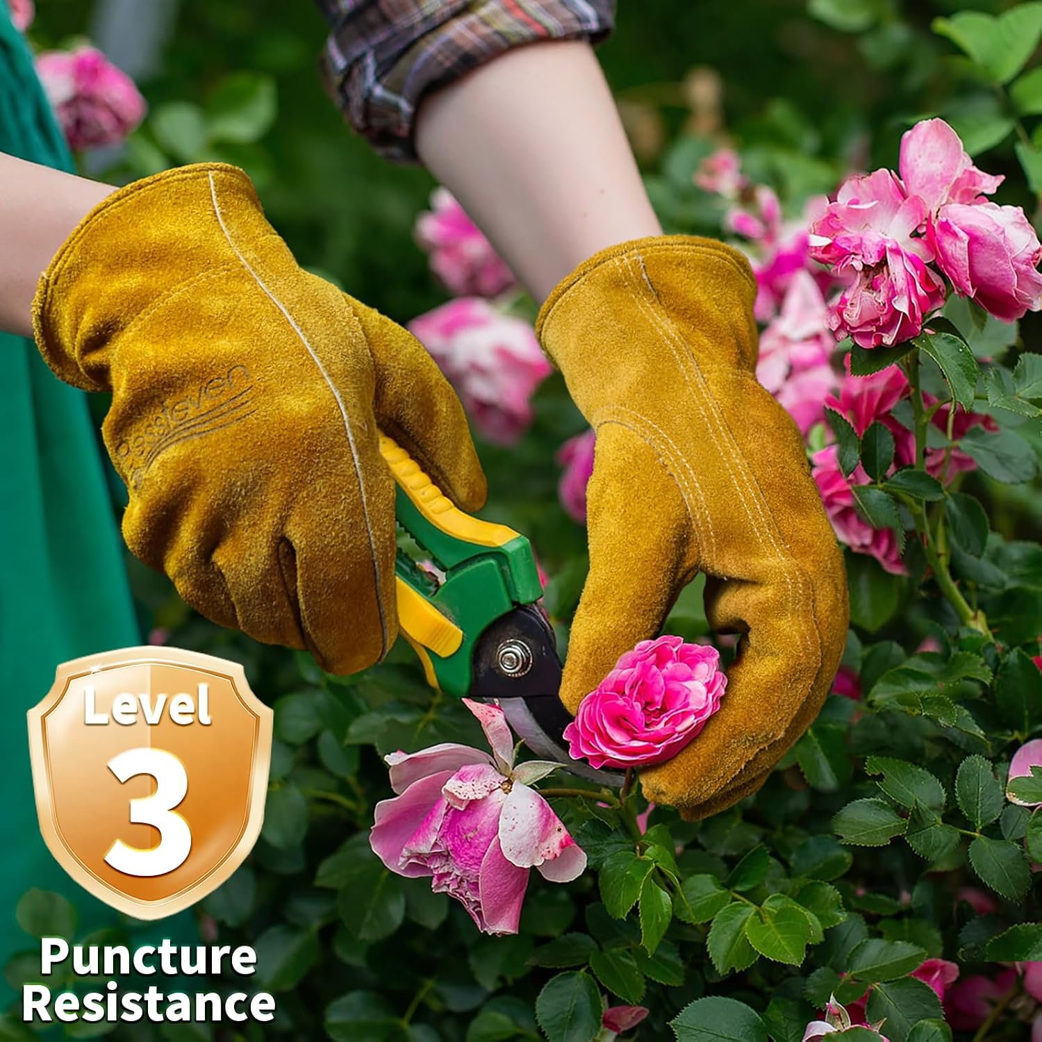 Leather Gardening Gloves for Men Women: Thorn Proof Cowhide Work Gloves | Garden Gloves for Yard Work, Reinforced Palm