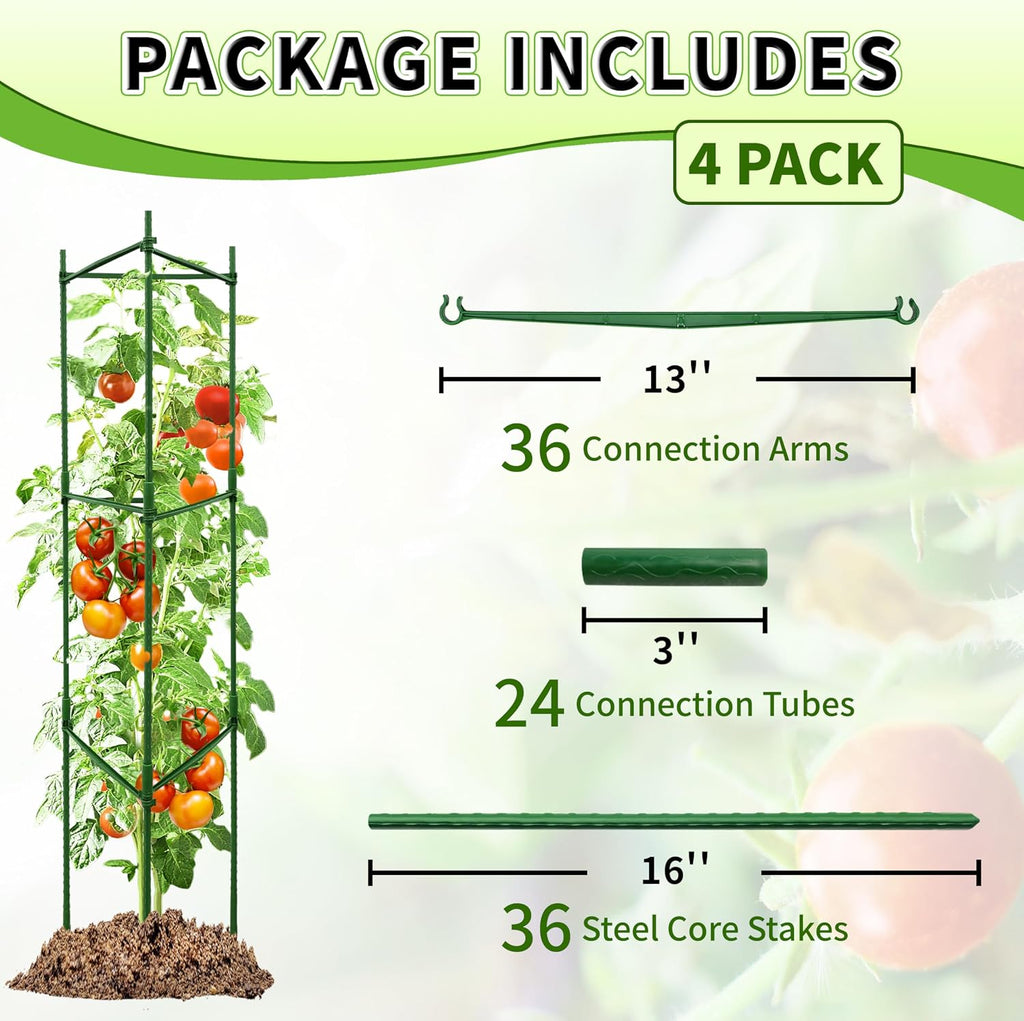 TCBWFY 4-Pack 48-Inch Adjustable Tomato Cages, Heavy-Duty Metal Plant Support Trellis for Garden and Pots, DIY Tomato