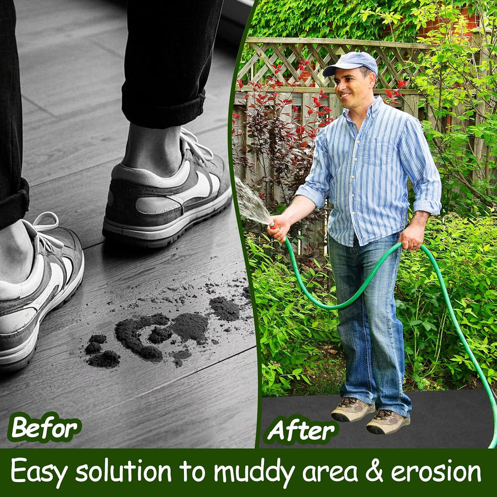 2Pcs Recycled Felt Mulch Mat Roll for Landscaping 8.2'x2' Garden Pathway | Reusable Fabric Walkway Mat Black Permanent