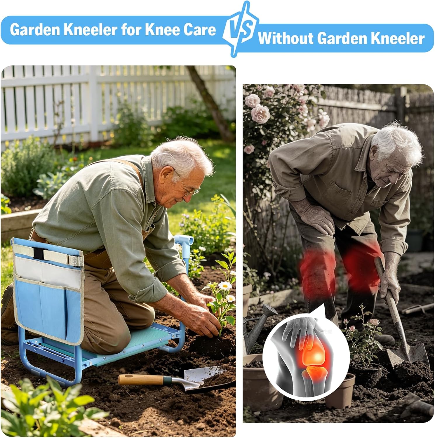 Garden Kneeler and Seat Heavy Duty, Foldable Gardening Stool Bench | With Widened Thick Soft Kneeling Pad & Tool