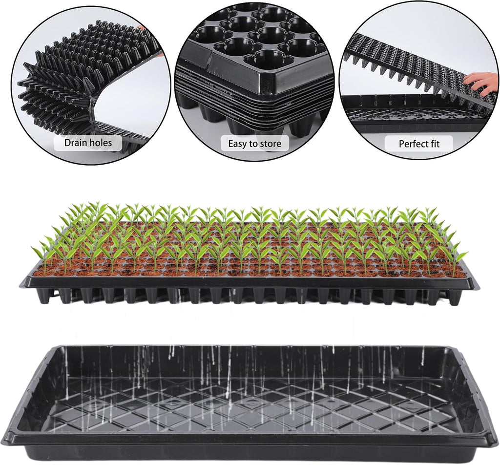 200 Cell Seed Starter Trays with Dibber – 20 Pack Reusable Seedling Trays for Germination Propagation, 200 Hole Soil