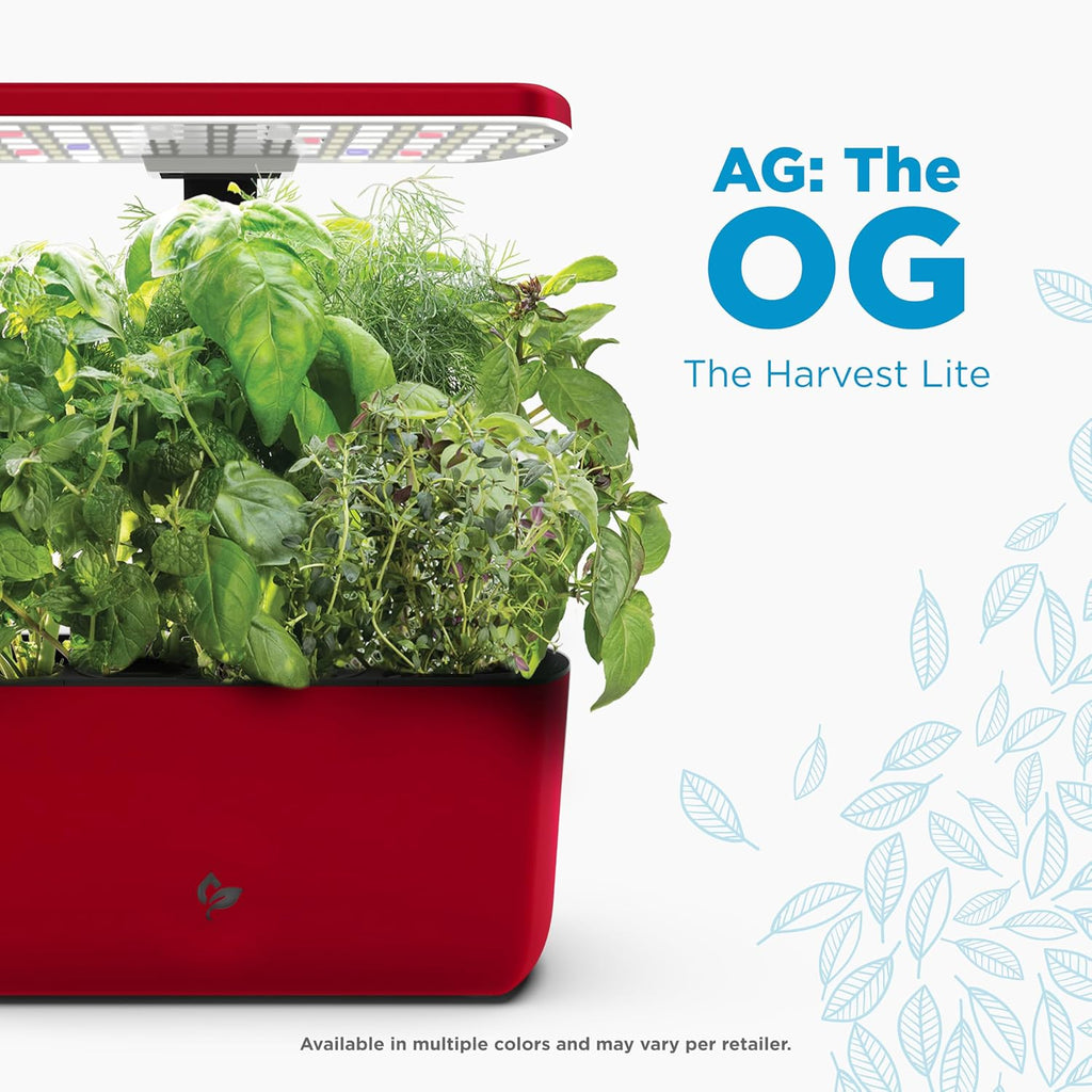AeroGarden Harvest Lite, Cherry Red | Soil-free Indoor Hydroponic Garden with LED Grow Light for Year-Round Gardening