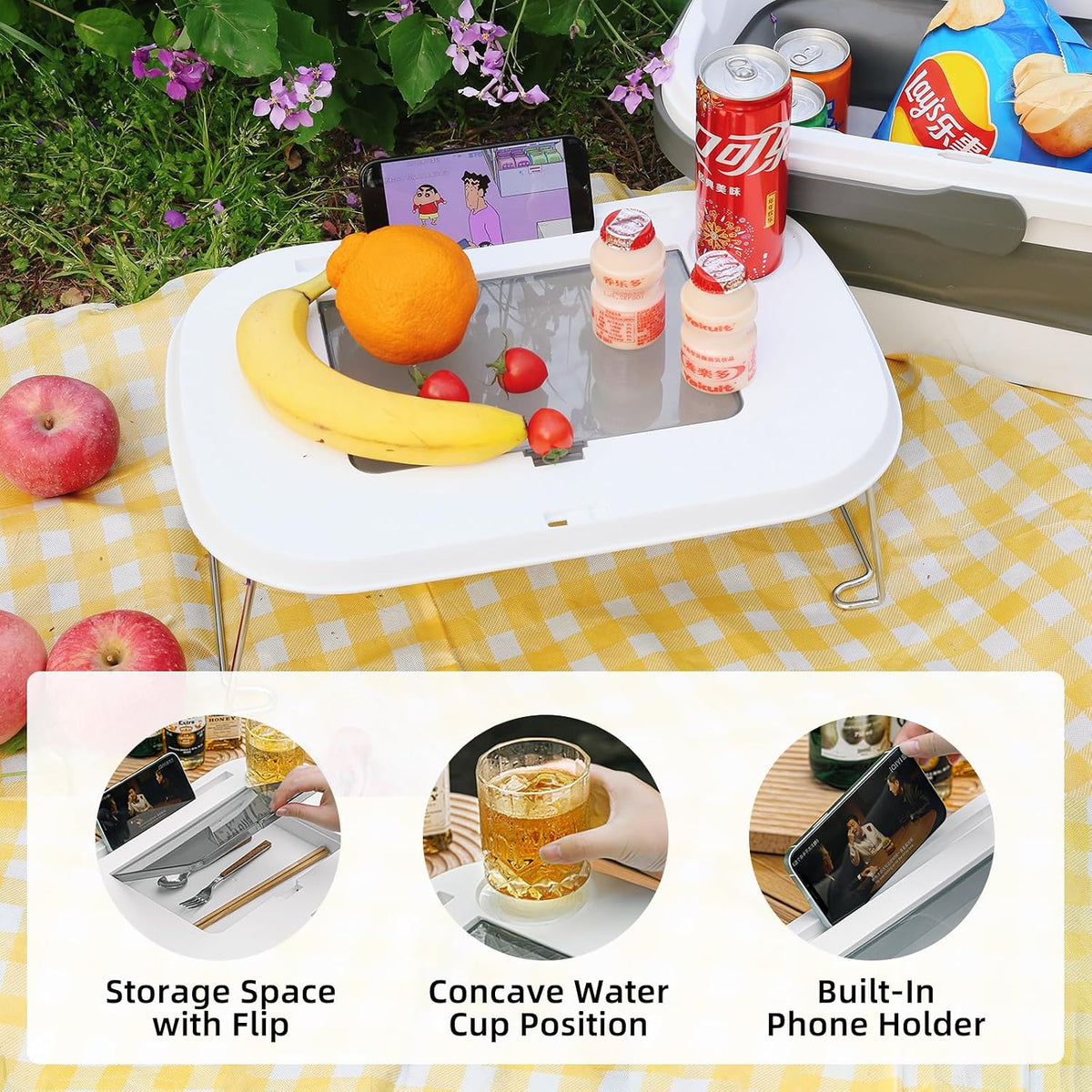 Collapsible Picnic Basket 16L, Folding Basket for Picnic with Lid Table, Waterproof Large Picnic Basket with Handles