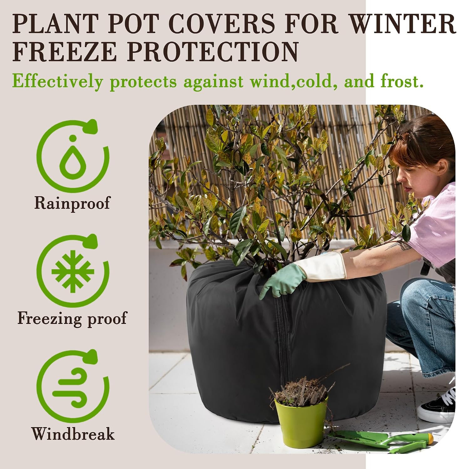 UNIFAMILY 2Pack Plant Pot Covers for Pot Insulation with Drawstring and Zipper, Winter Plant Covers Freeze Protection