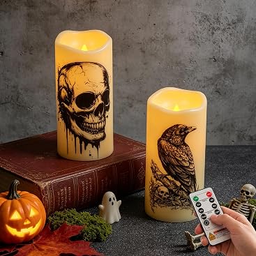 Amagic 3"x6" Halloween Flameless Candles, Waterproof LED Pillar Candles
