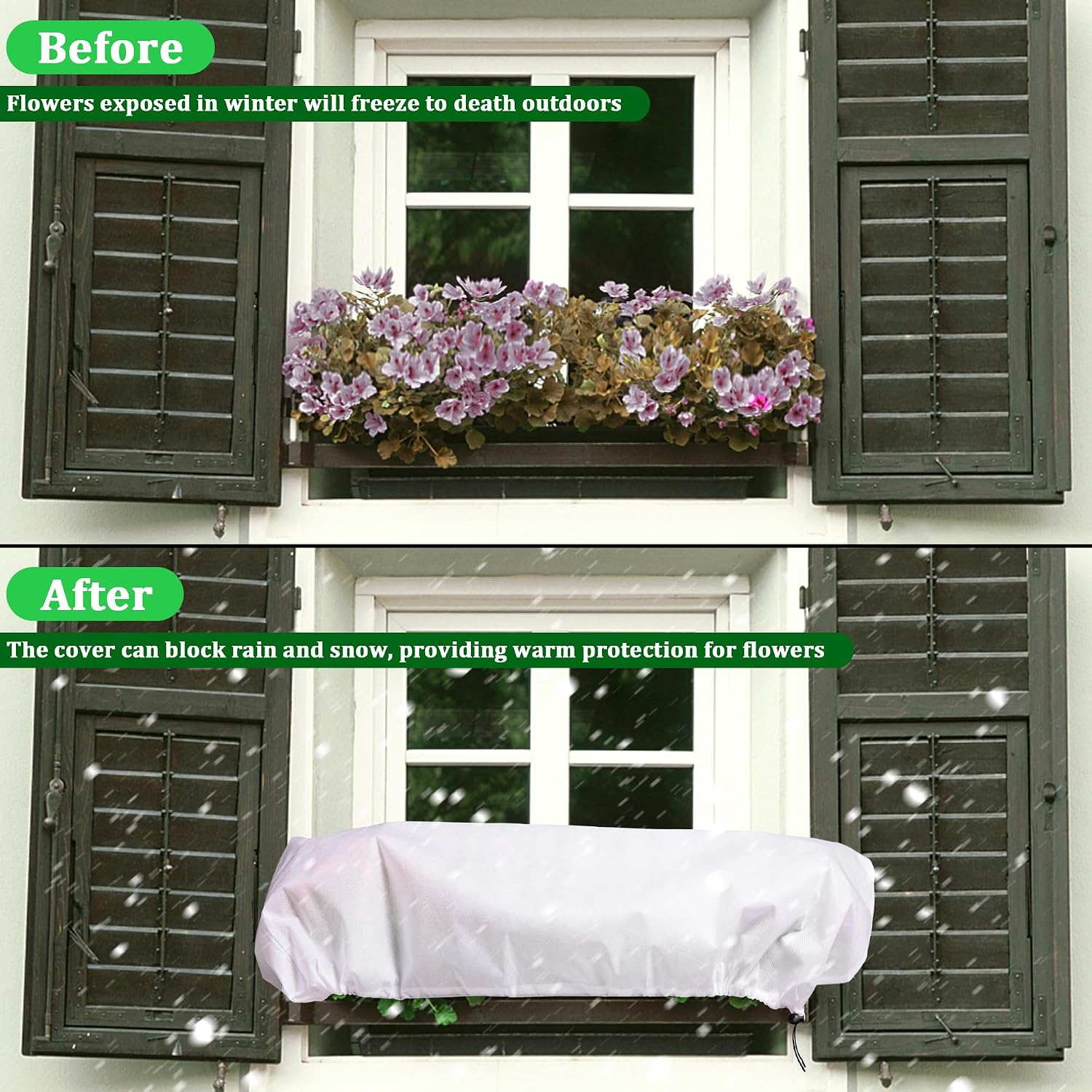 DECOHS 3 Pcs Rectangular Winter Plant Freeze Protection Cover - 39.3" x 17.7" x 15.7" Balcony Planter Box Cover - Frost