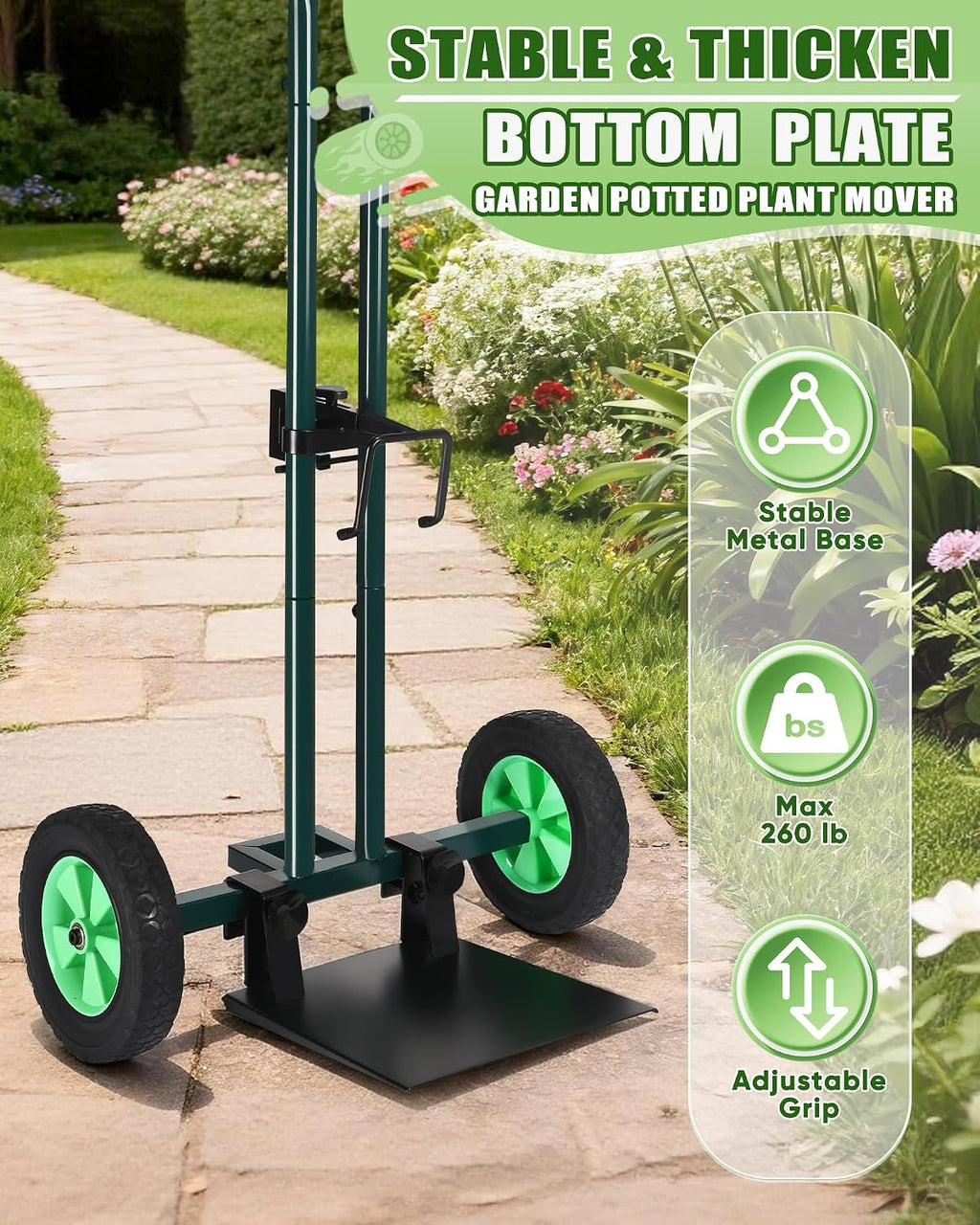 Plant Caddy with Wheels, 260LBS Capacity Rolling Plant Dolly Pot Mover | Heavy Duty Garden Cart for Seniors, Adjustable