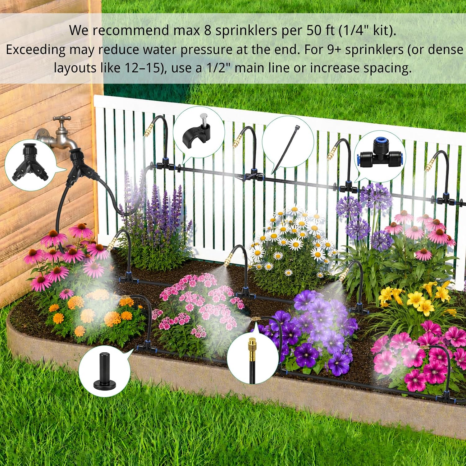 240FT Drip Irrigation System with Adjustable Nozzles | 1/4-Inch Tubing, Flexible Garden Layouts, Adjustable Spray and