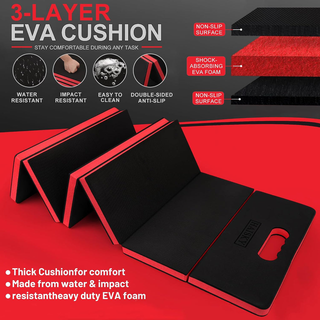 Foldable Mechanic Mat Kneeling Pad, 1.2" Extra Thick EVA Foam,Red | Portable 5-Fold Knee Cushion Mat, Large 47" x 18"