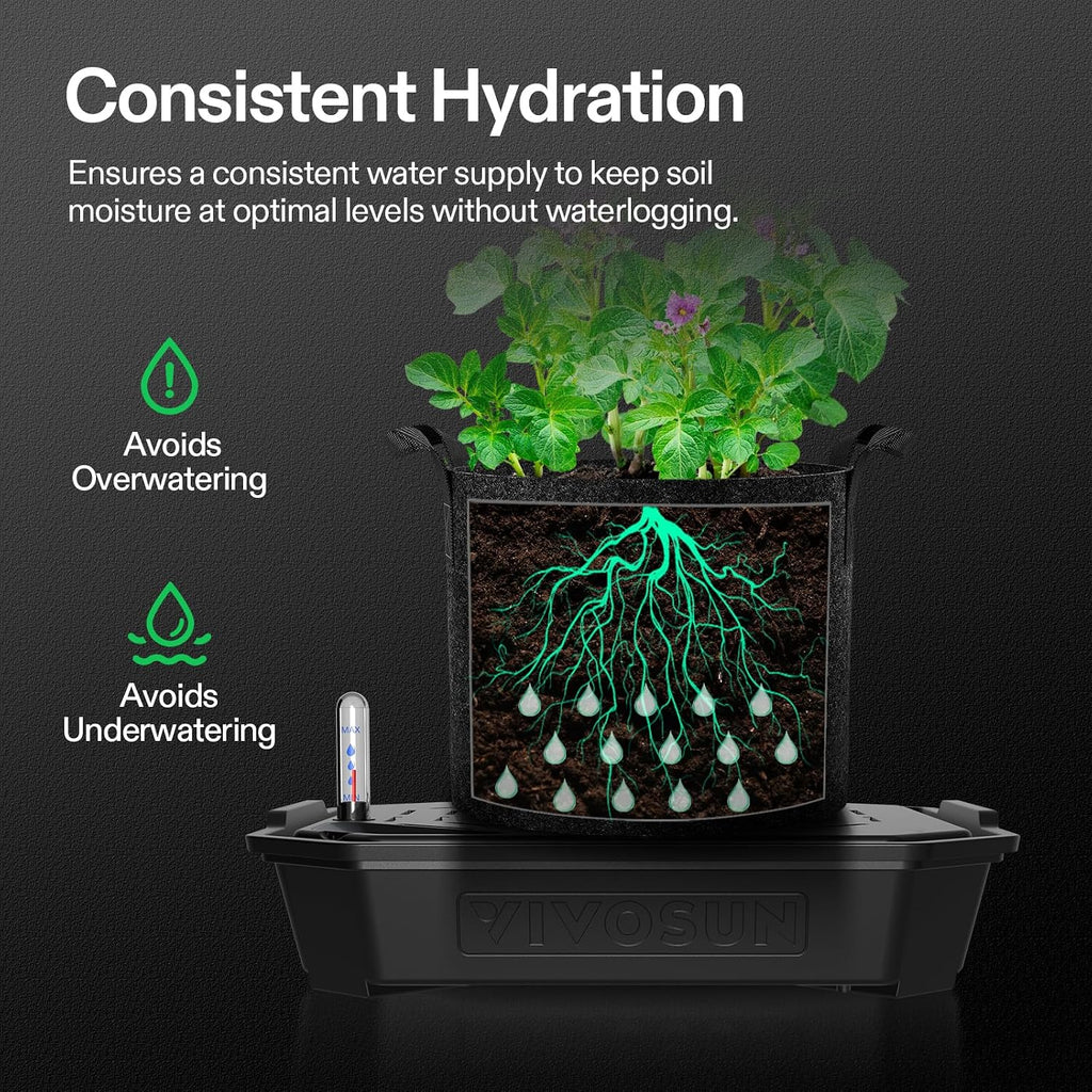 VIVOSUN 4-Pack FlexFeed Self-Watering Pots with Grow Bags, Auto Irrigation | Water Meter & Maintenance Window, for Use