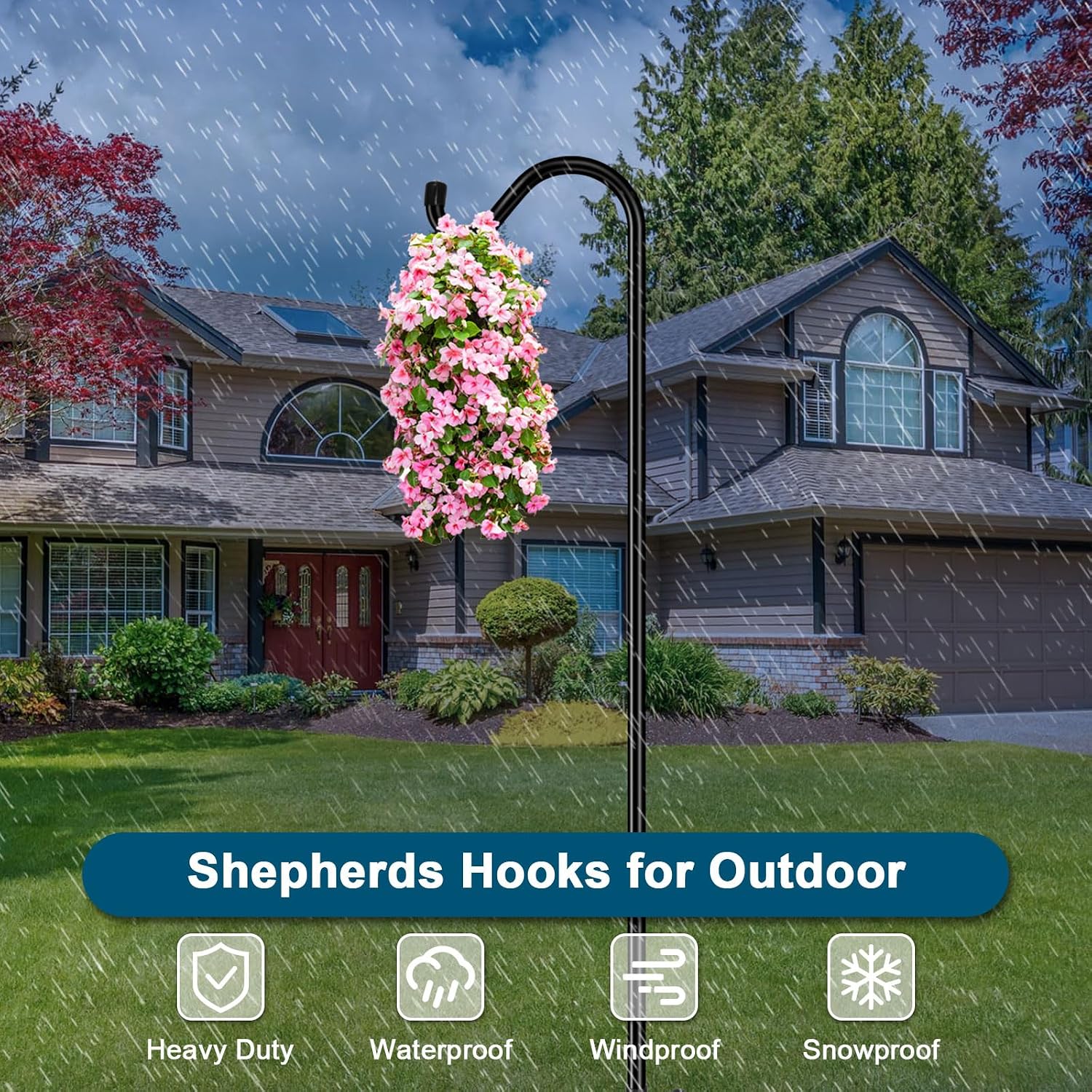 Gtongoko Adjustable Shepherds Hooks for Outdoor 76 Inch Bird Feeder Pole with 7 Prongs Base, 3/4 Inch Thick Heavy Duty