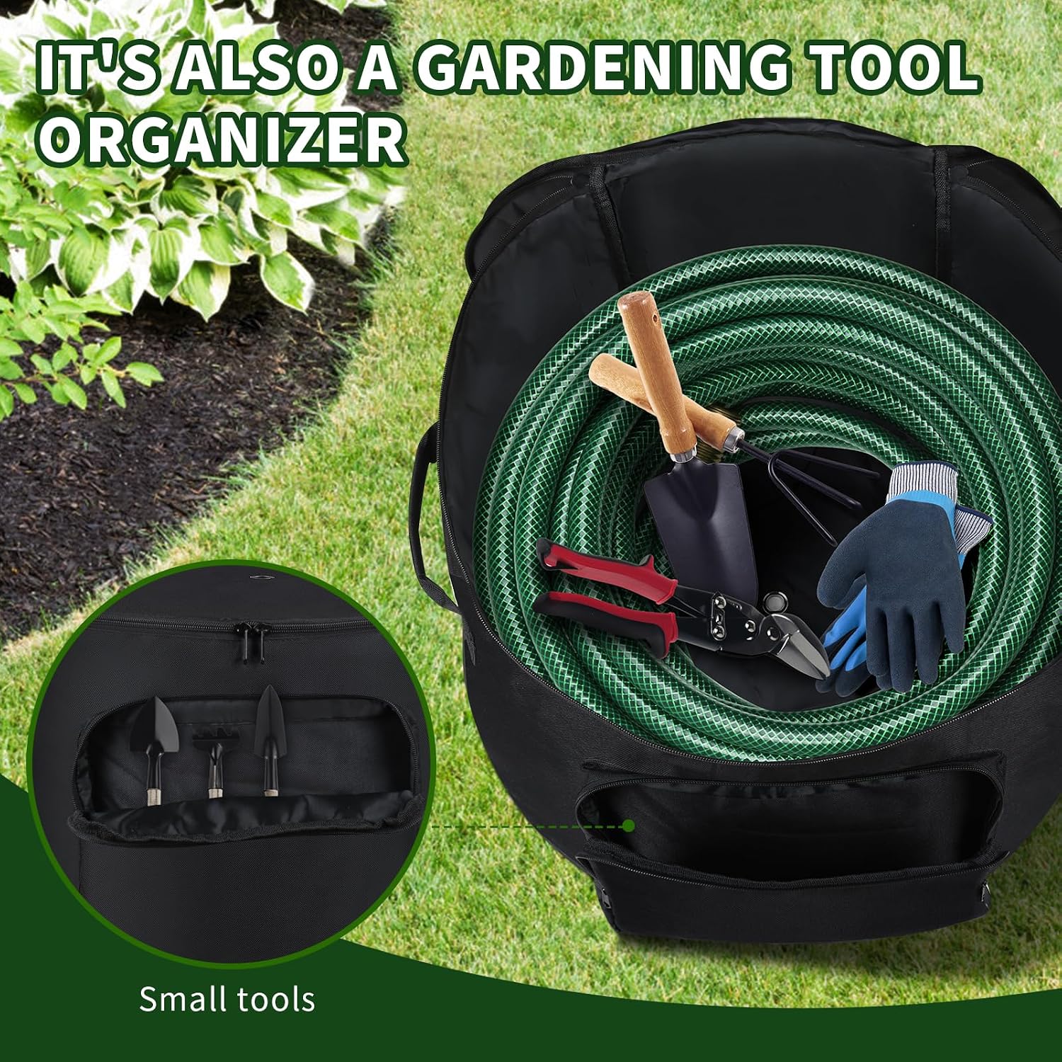 Garden Water Hose Holder Storage Bag Pot，Water Hose Hider，Holds 150 ft Hose ,Bottom With Drain Holes，Patio and