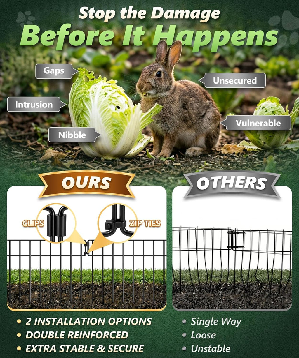 HIHADUUM 20Ft(L) X 13Inch(H) Animal Barrier Fence - 14 Pack Garden Fence Panels, Metal Garden Edging Fence Border No