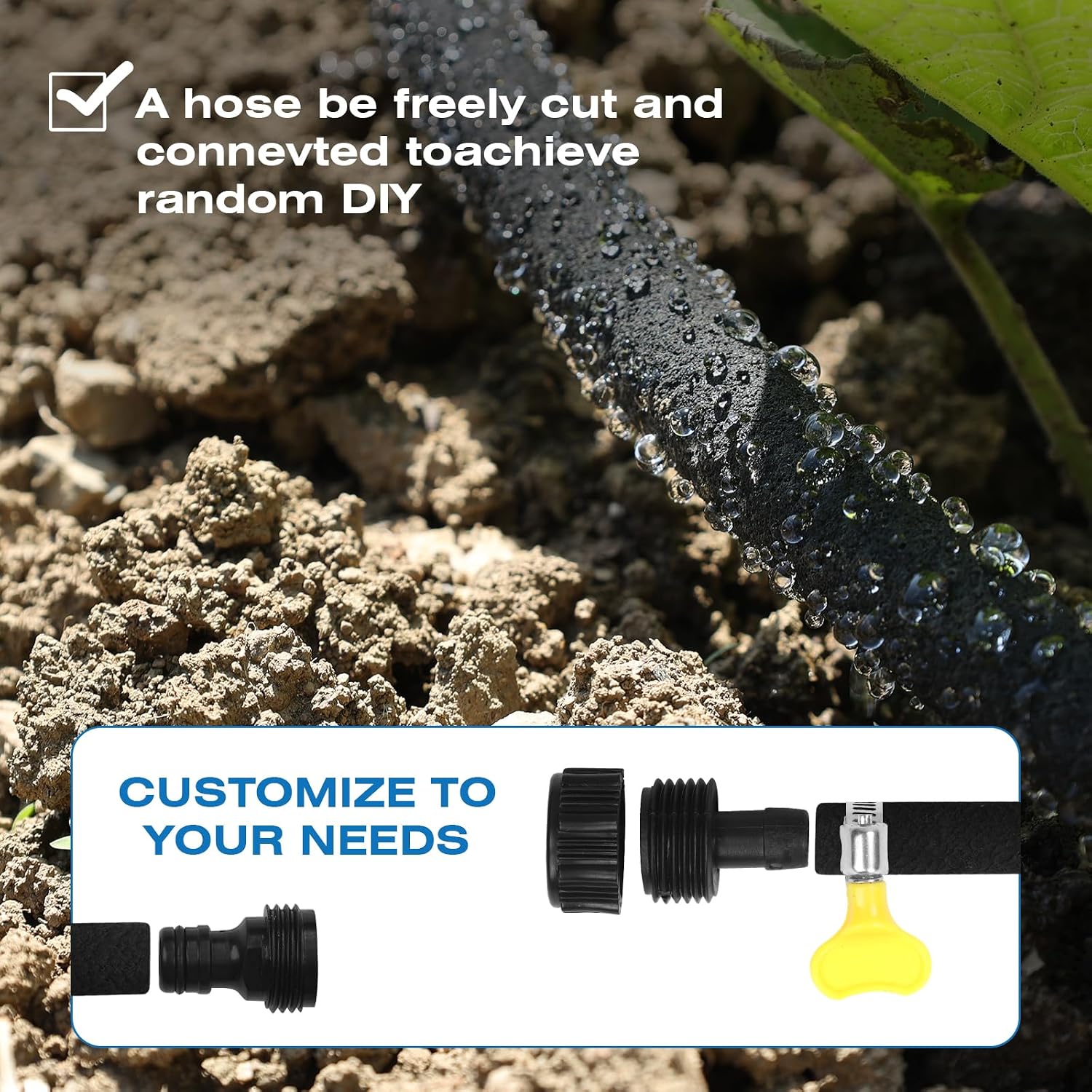 5/8" 50FT Round Soaker Hose for Garden Lawn Vegetable Tree Watering | Heavy Duty Rubber Drip Irrigation Tube, Solid