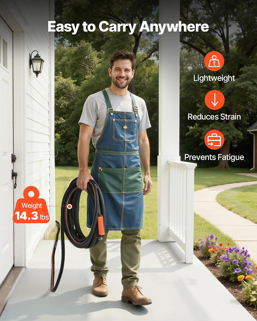 VEVOR Garden Hose, 100 ft 5/8" Heavy Duty 4-Layer Rubber Water Hose, 150PSI Working & 600PSI Burst, Flexible & Non-kink