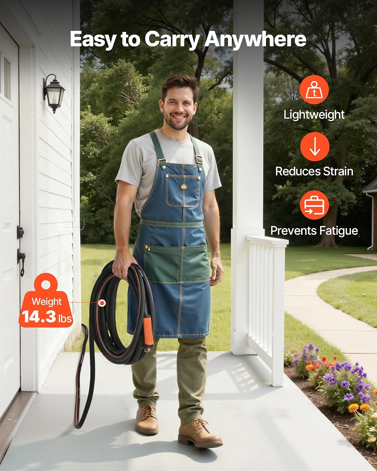 VEVOR Garden Hose, 100 ft 5/8" Heavy Duty 4-Layer Rubber Water Hose, 150PSI Working & 600PSI Burst, Flexible & Non-kink