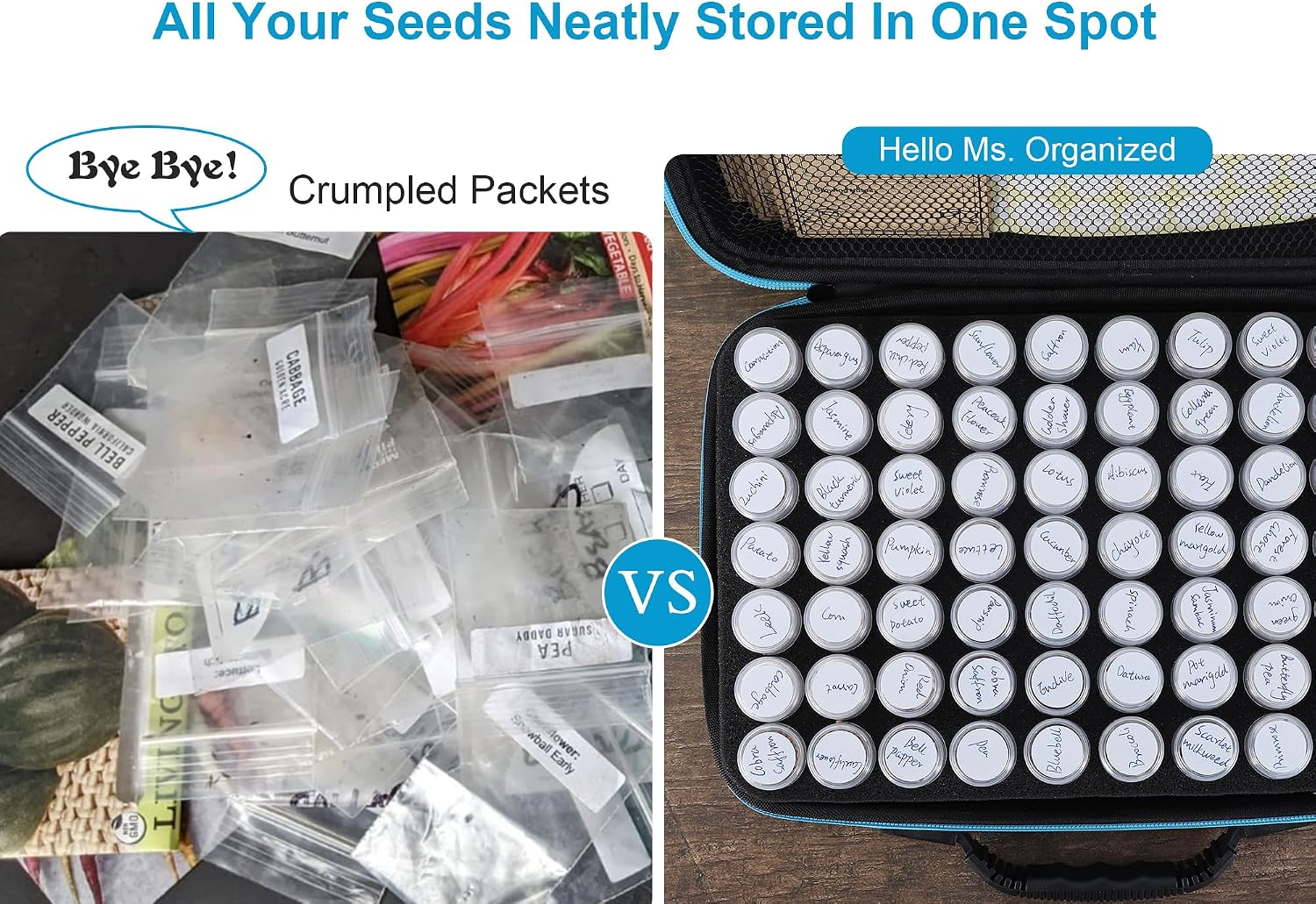 70 Slots Seed Storage Organizer, Garden Seeds Saver kit Seed Organizer with 20 Seed Envelopes, Write Label, Funnel