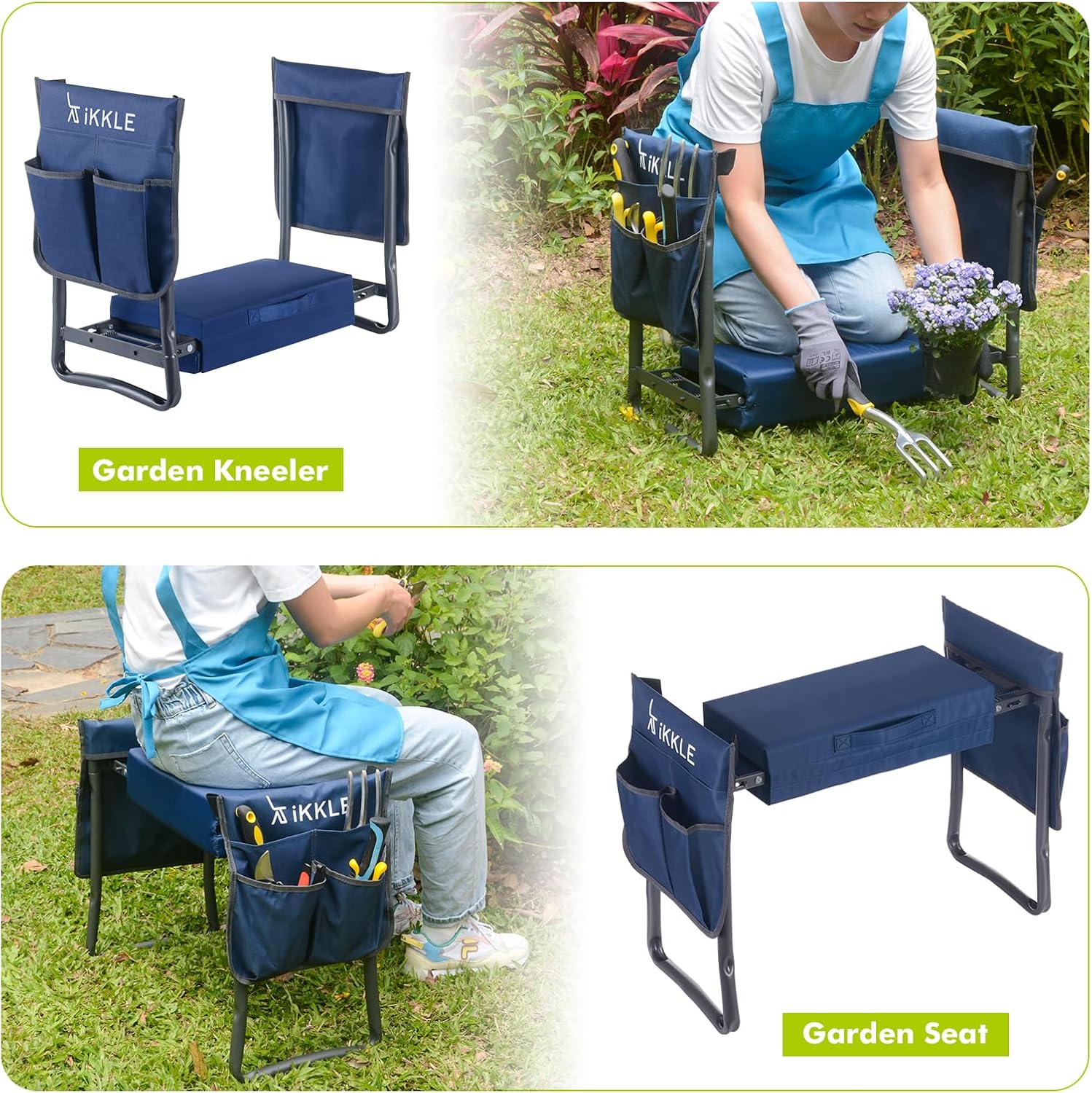 ikkle Garden Kneeler and Seat Heavy Duty, 330lbs/150kg Support | Foldable Gardening Stool with Thicker & Wider Soft