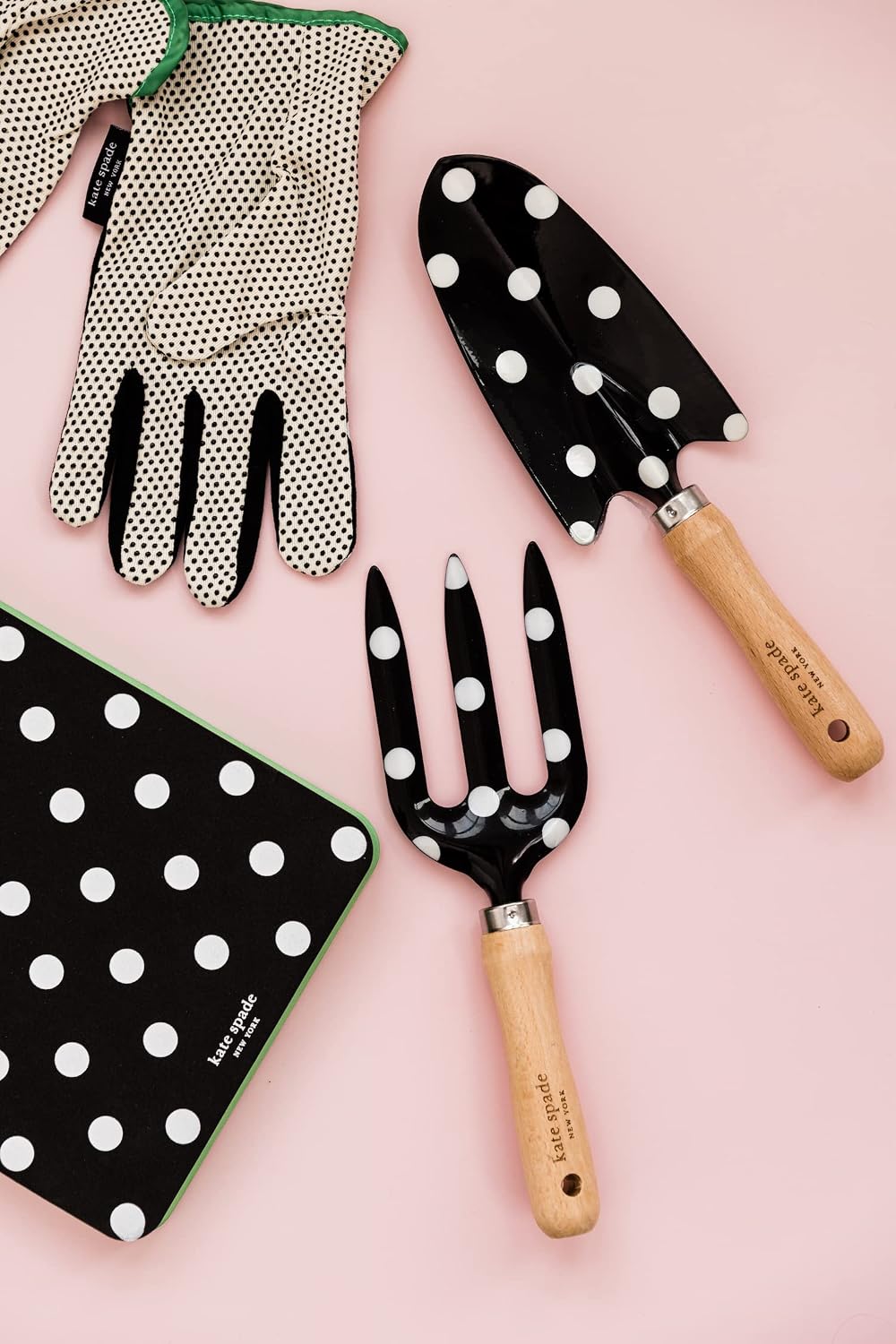 kate spade new york 2 Piece Garden Hand Tool Set, Picture Dot | Gardening Metal Hand Tools with Wooden Handles, Cute