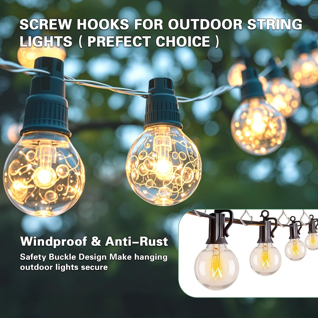 50 Pcs Outdoor Hooks for String Lights,Screw Hooks for Hanging Plants,Ceiling Hooks with Safety Buckle,Square Hanger