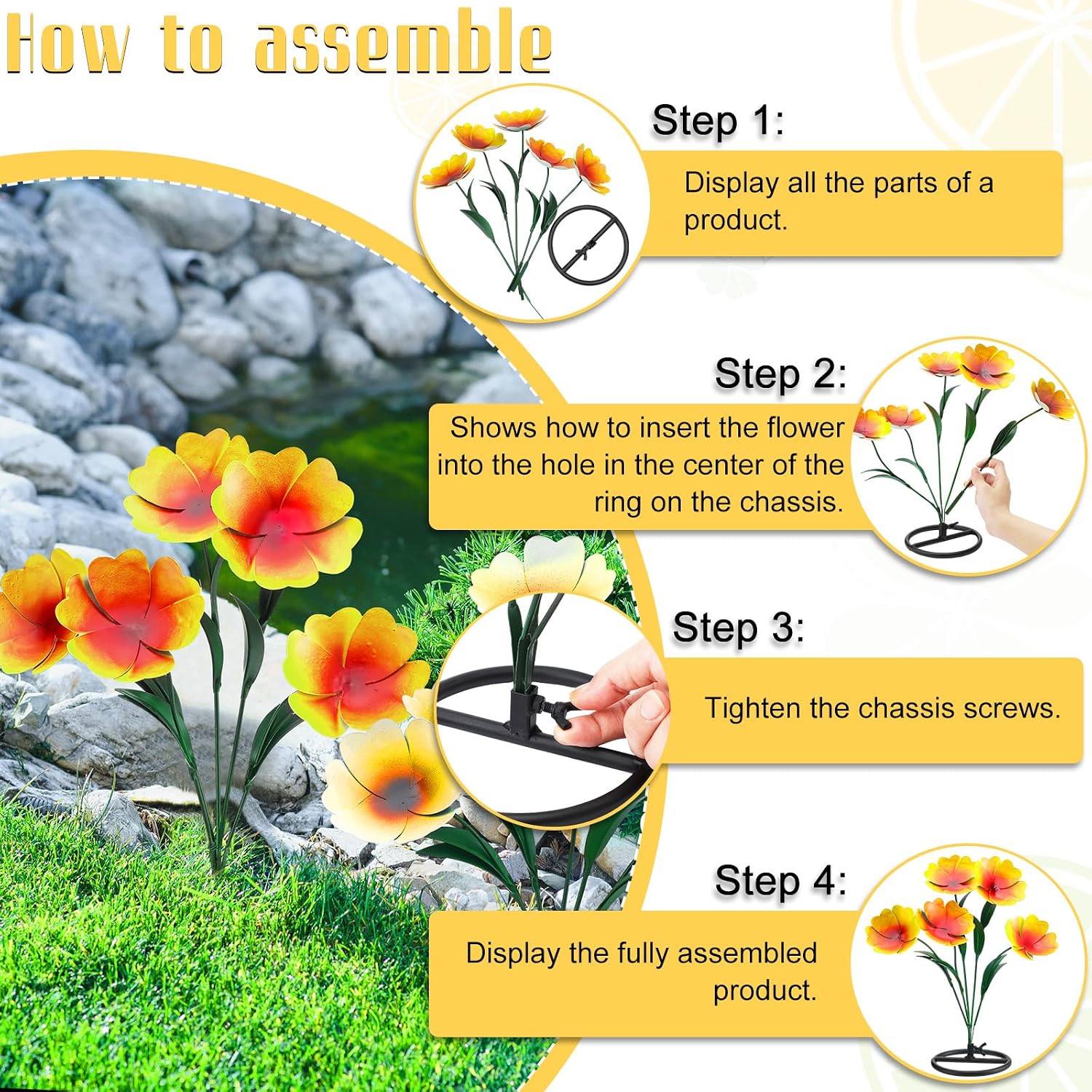 Yaocom 2 Pack Metal Flowers for Outdoor, Decorative Garden Stakes Yard Art, Outdoor Spring Garden Stake Summer Decor