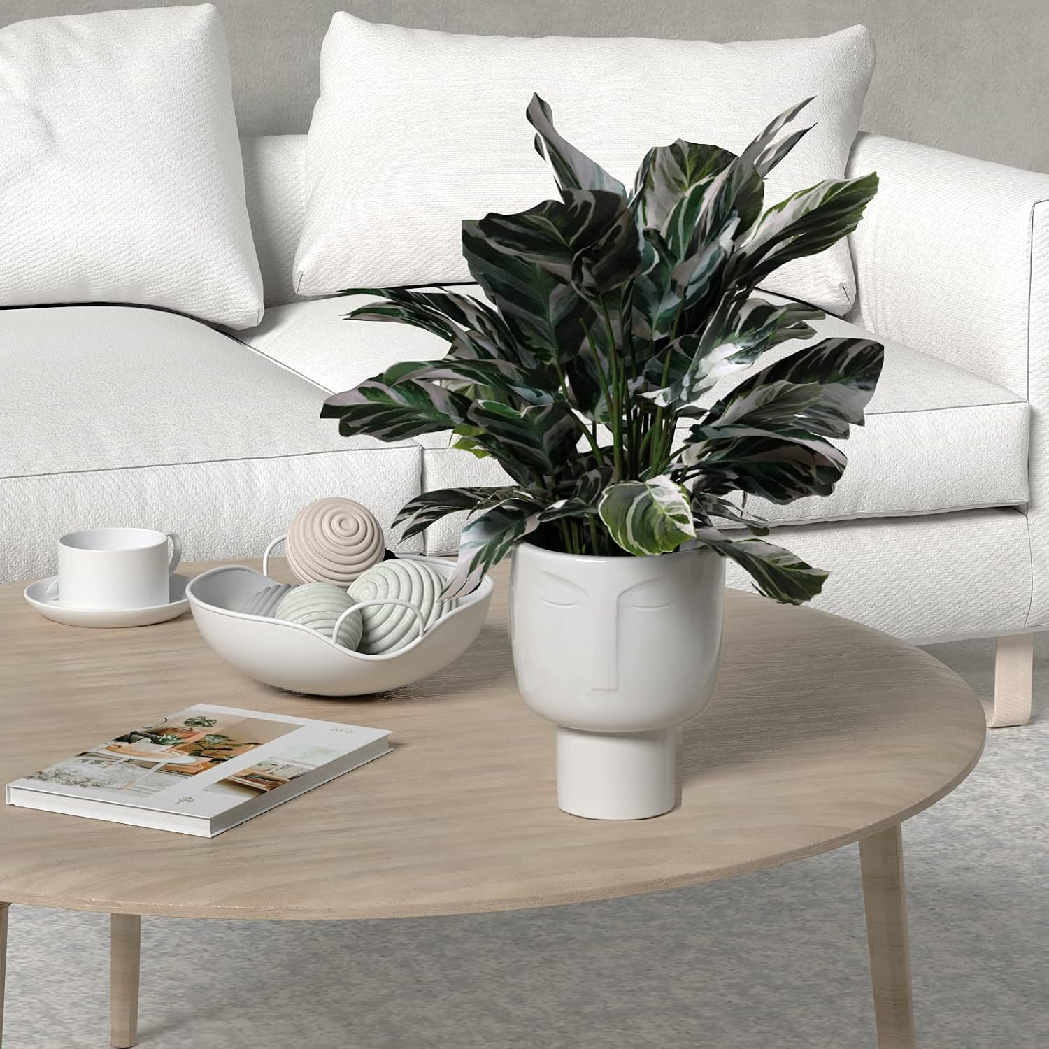 Planters for Indoor Plants - Tall 7 Inch Ceramic Self Watering Pots Matte White Plant Pot with Drainage & Inner Pot