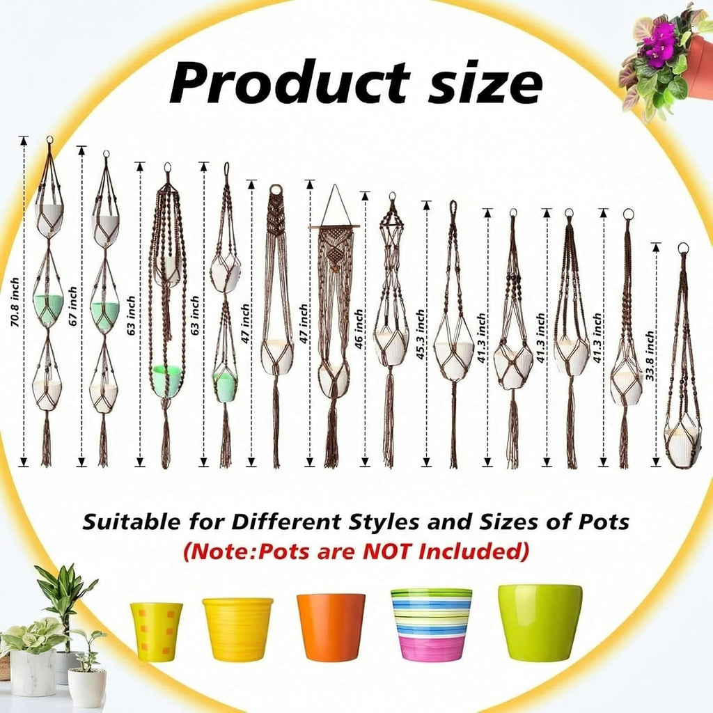SATINIOR 12 Pcs Macrame Plant Hangers Handmade Boho Hanging Planters 12 Different Tiered Designs with 12 Hooks for