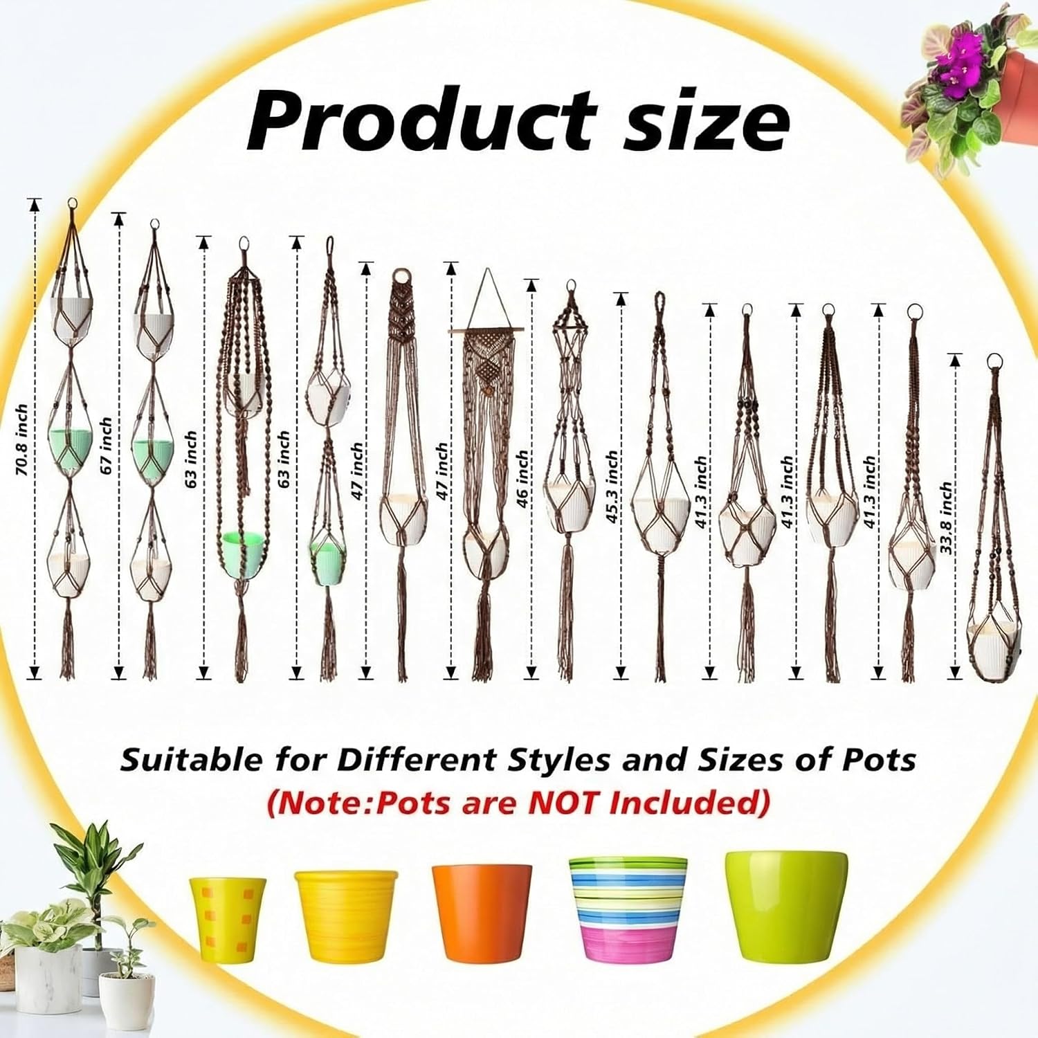 SATINIOR 12 Pcs Macrame Plant Hangers Handmade Boho Hanging Planters 12 Different Tiered Designs with 12 Hooks for