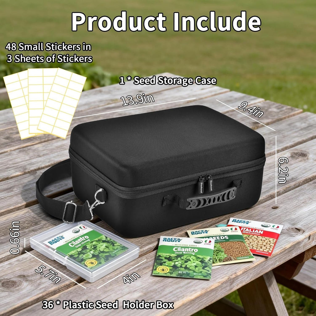 Seed Storage Organizer Case 36-Slot Hard Shell Seed Packet Holder Label Kit | Seed Packet Organization Keeps Vegetable