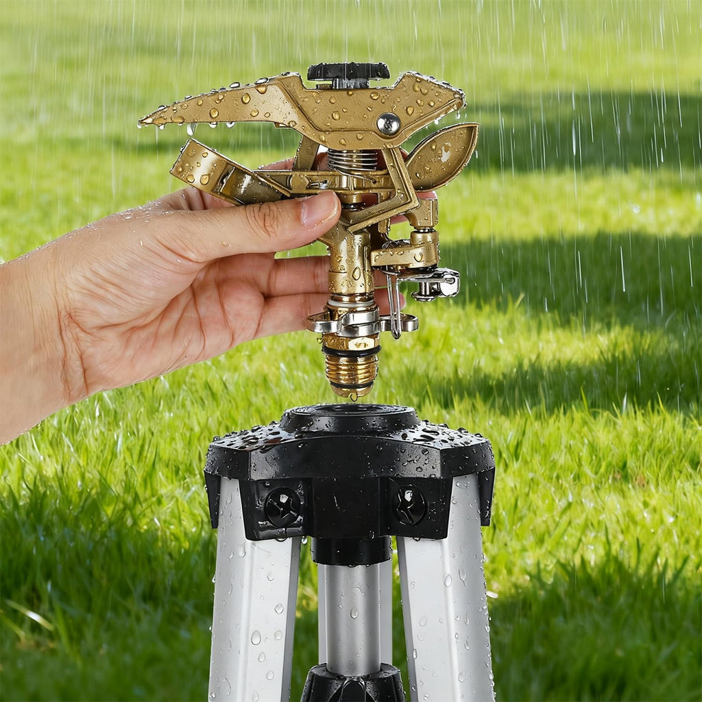 Biswing Large Impact Sprinkler Head on Tripod Base, Adjustable Zinc Alloy Lawn Sprinklers for Yard Lawn Garden, 3/4" NH