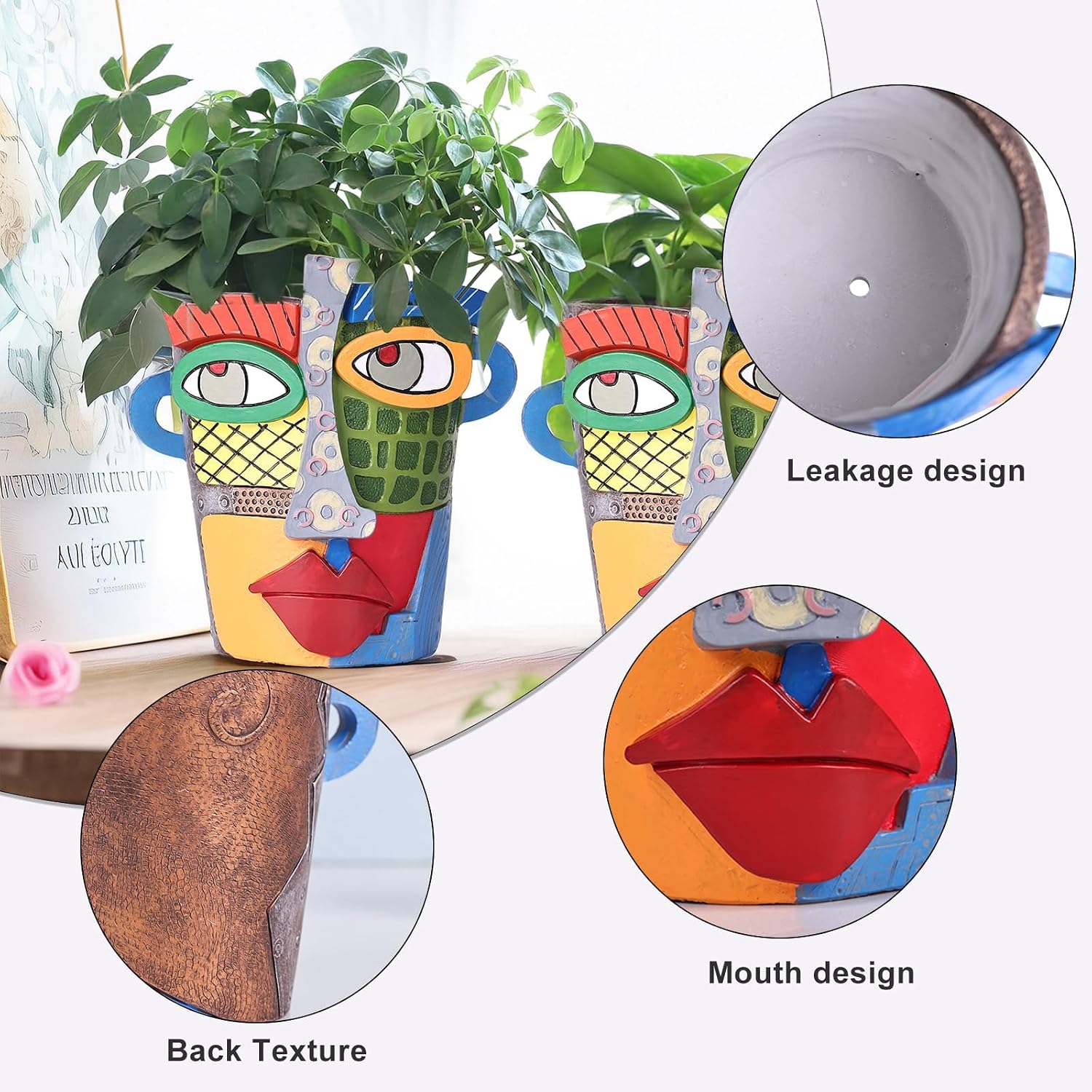 Unique Face Planters Pots Head,Abstract Rainbow Planter,Head Planter for Indoor,Resin Planters for Outdoor