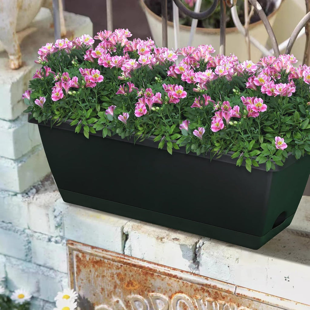 CHUKEMAOYI Window Box Planter, 10 Pack Plastic Vegetable Flower Planters Boxes 17 Inches Rectangular Flower Pots with