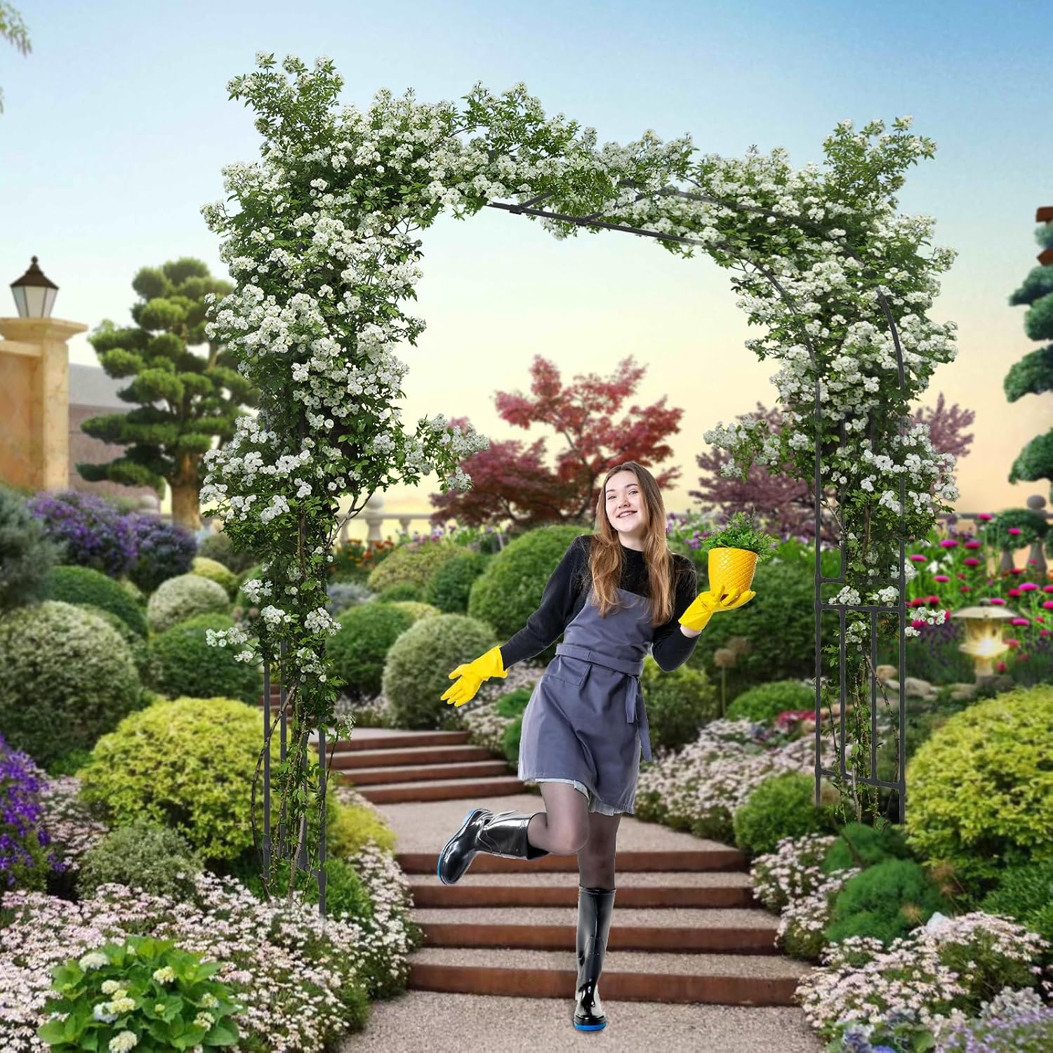 BUKLIYN Garden Arch Trellis - Garden Arch Size: 98.5in(L) * 94.5in(H) | Garden Trellis for Climbing Plants Outdoor