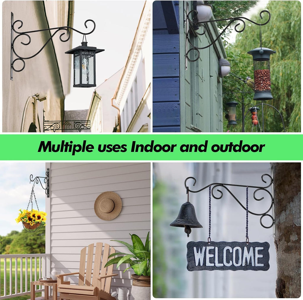Tandefio 10 Pack Hanging Plant Brackets 10 Inch, Decorative Classic Outdoor Metal Wall Hooks, Iron Plant Hangers for
