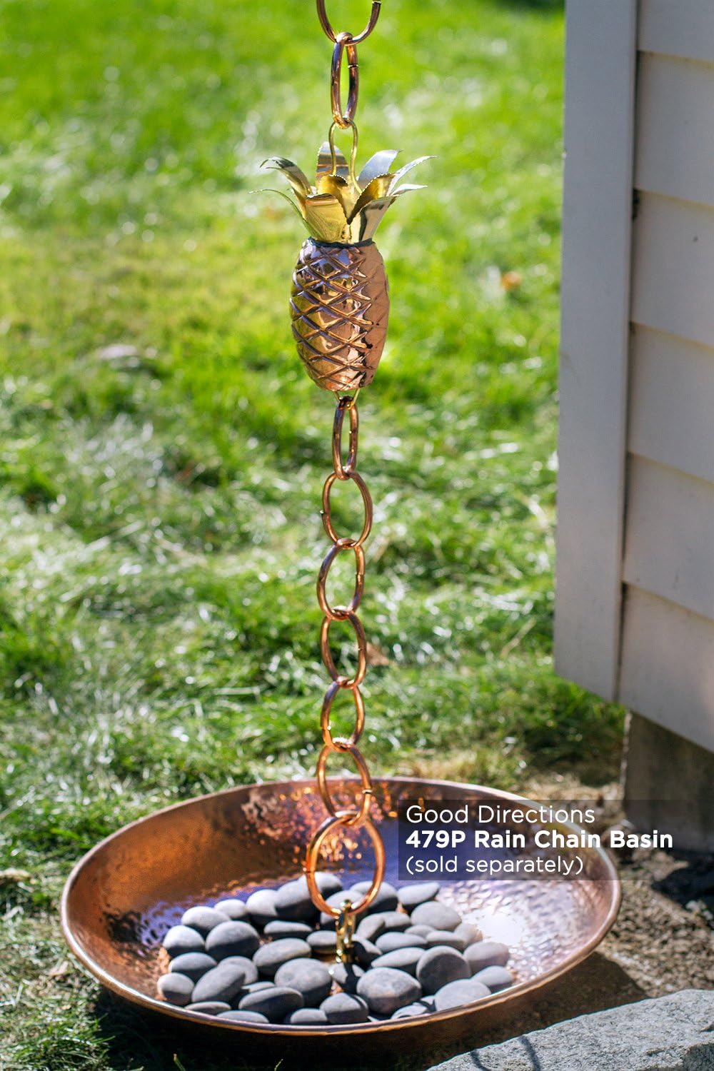 Good Directions 100% Pure Copper Pineapple Rain Chain, 8-1/2 Feet Long, Artistically Designed, Replaces Gutter Downspout