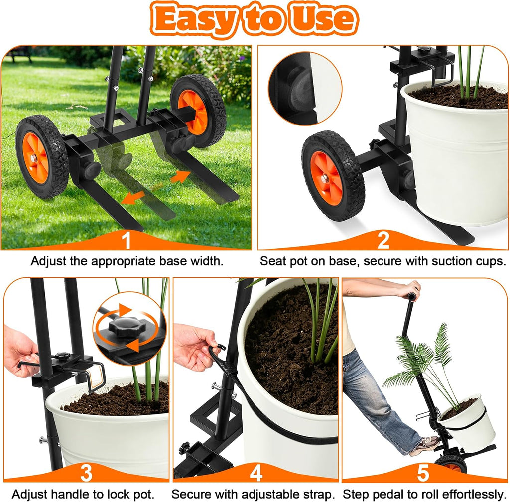 Plant Caddy with Wheels, Heavy Duty Plant Dolly Caddy Cart, 175LBS Plant Mover Cart with Adjustable Grabbing Arm