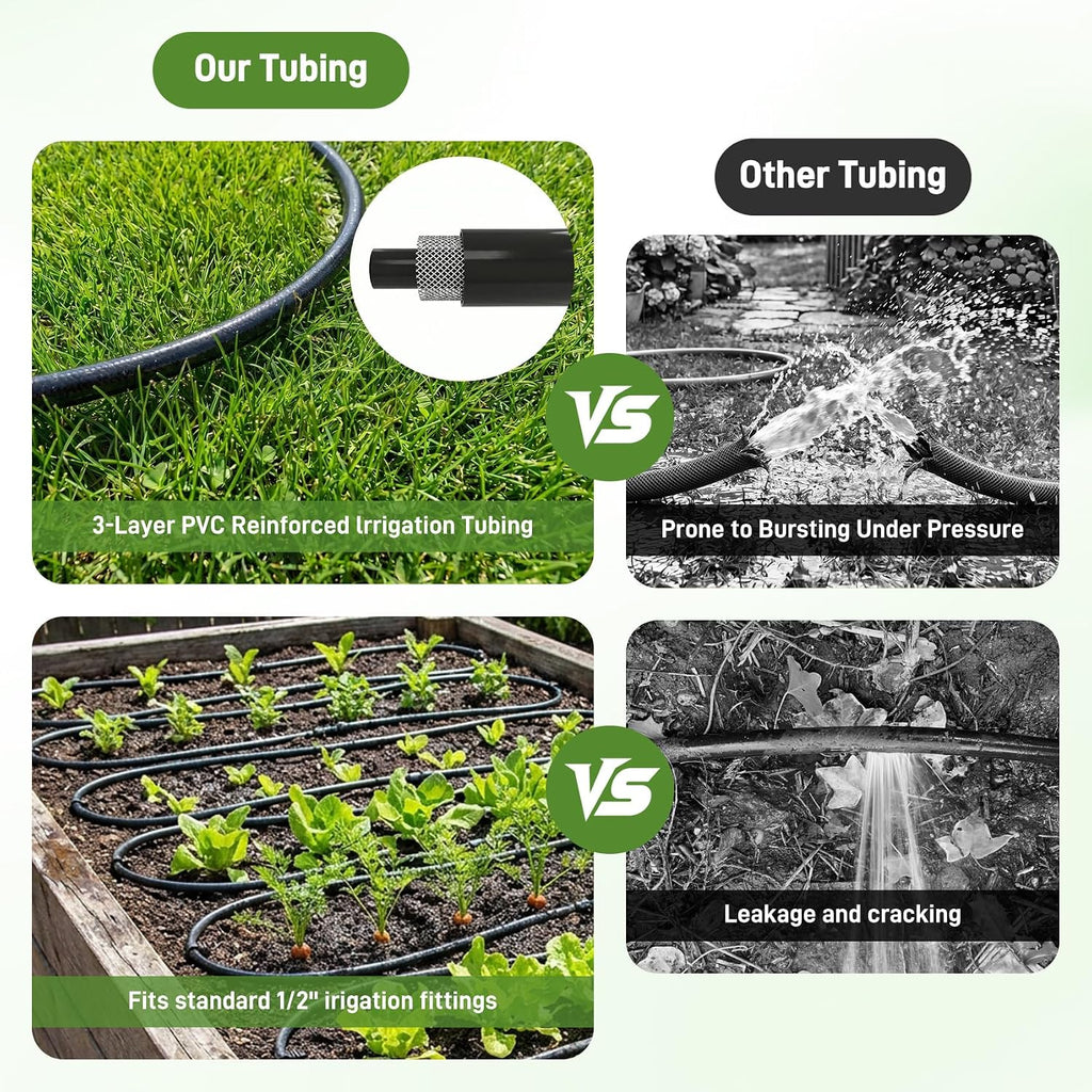 1/2 Inch Drip Irrigation Tubing, 50FT Main Line Hose Tube, Flexible PVC Irrigation Hose for Raised Beds, Greenhouse