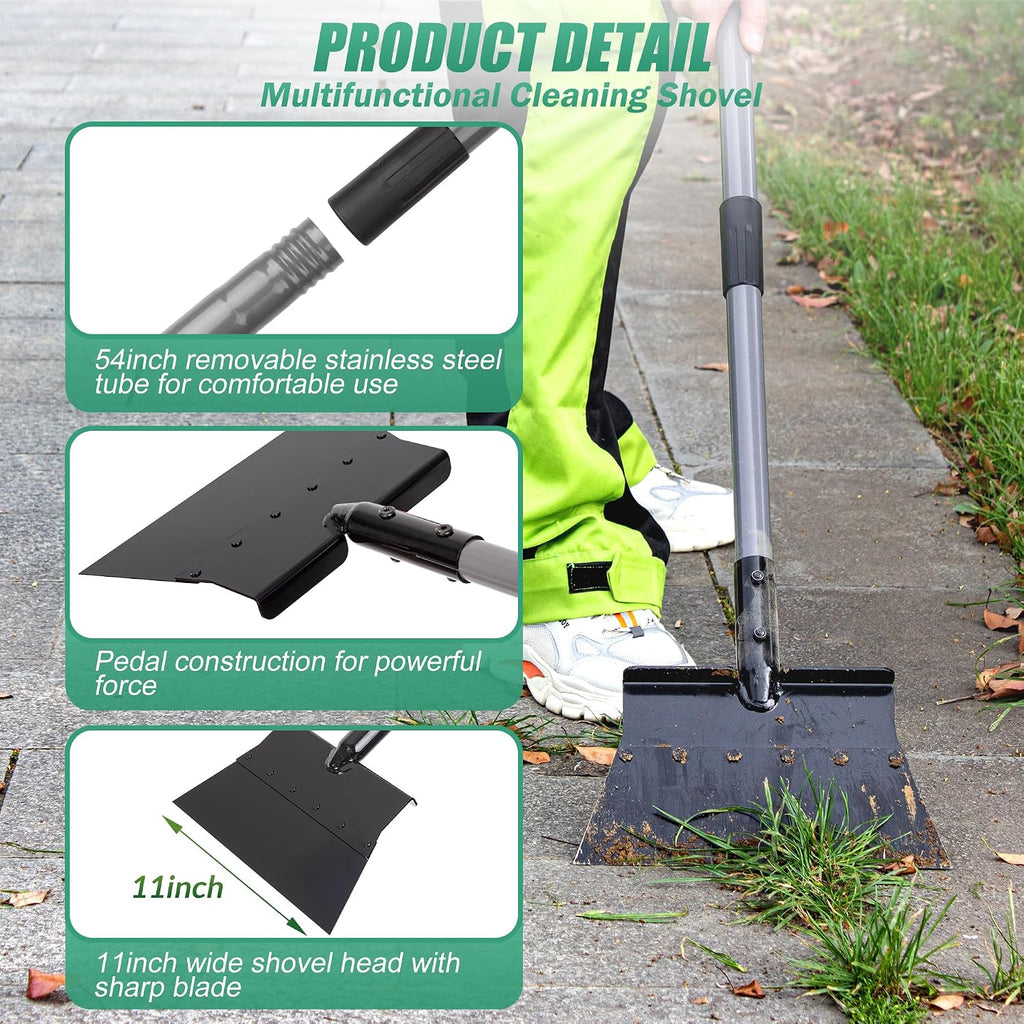 Suchtale Flat Shovel, 11-Inch Floor Scraper, Long Handle Weed Scraper | 11-Inch Garden Cleaning Shovel with Foot Step