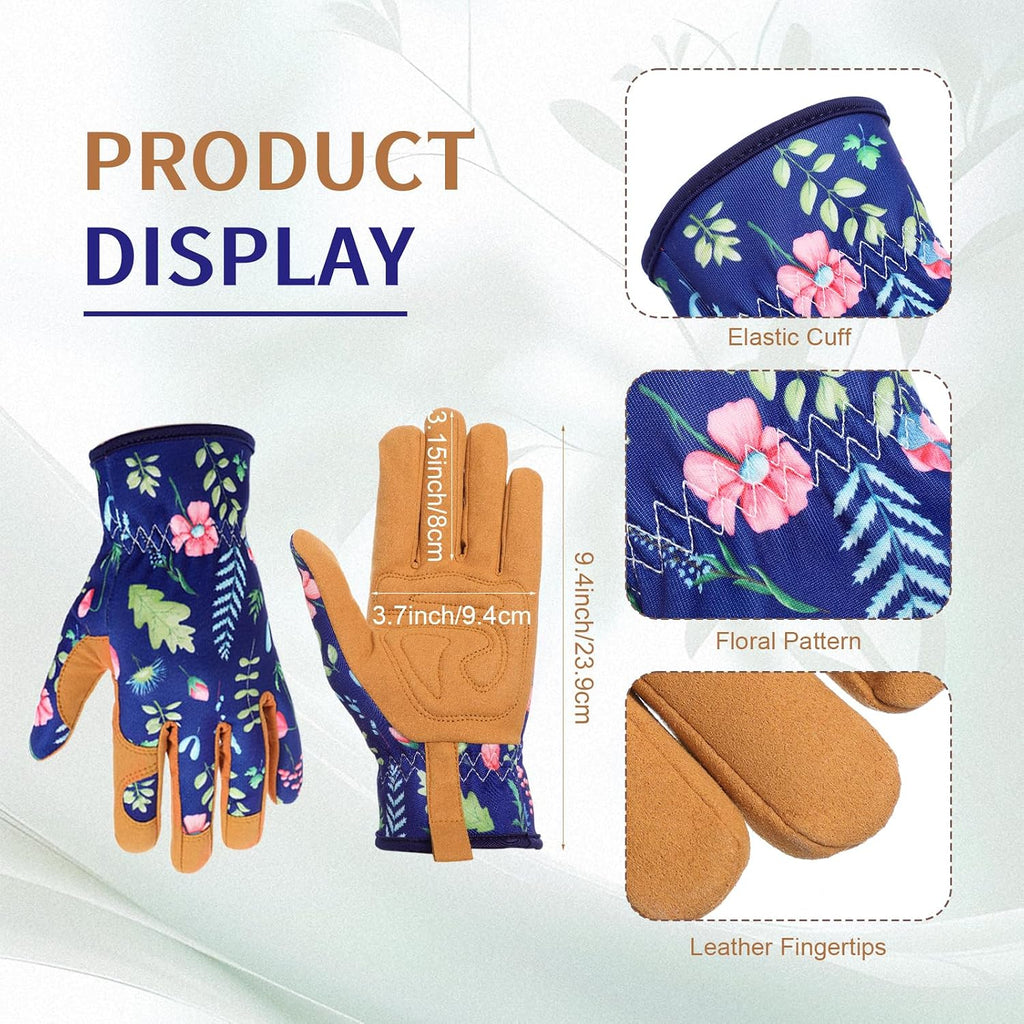 2 Pcs Large Floral Tote Bag and Garden Gloves,Classic,Brown | Heavy Duty Gardening Tools Gifts for Women, Thorn