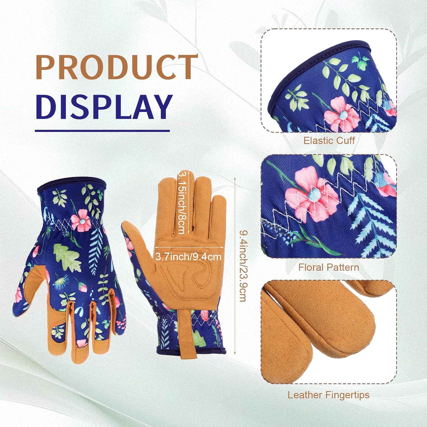2 Pcs Large Floral Tote Bag and Garden Gloves,Classic,Brown | Heavy Duty Gardening Tools Gifts for Women, Thorn