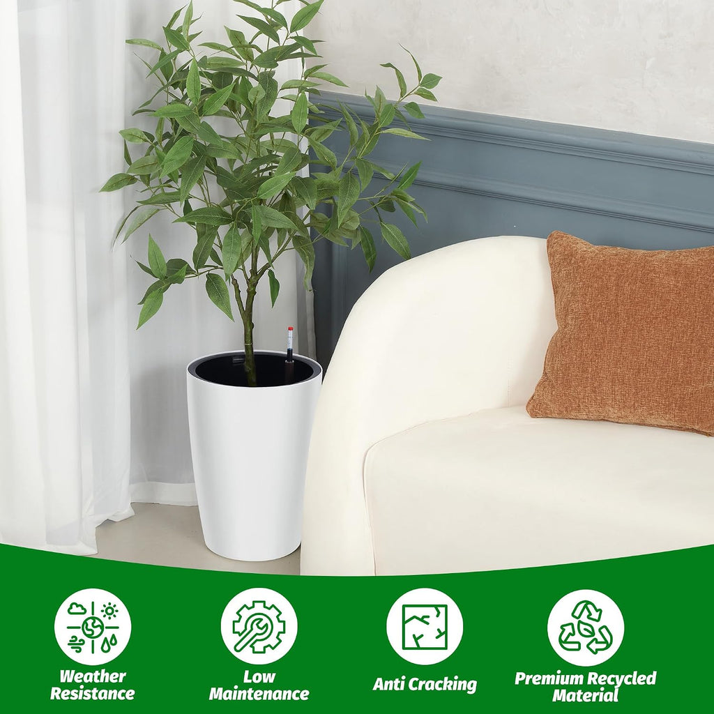Garvee Tall Planters for Outdoor Plants, 16 in Planters Set of 2, White | Outdoor & Indoor Planters with Water Level