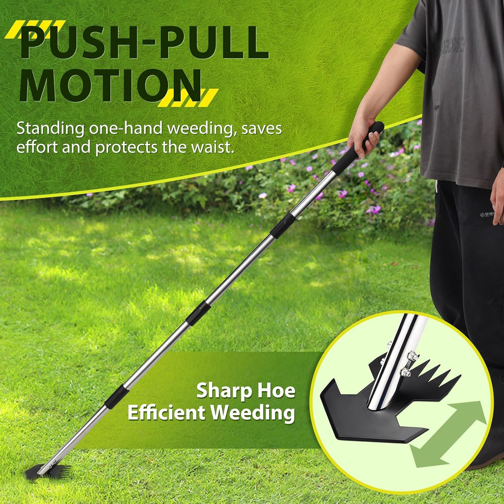 CAROD Hoe Garden Tool, Scuffle Garden Hoe for Weeding with 30-60 Inch Steel Long Handle, Dual Use Sharp Gardening Hula