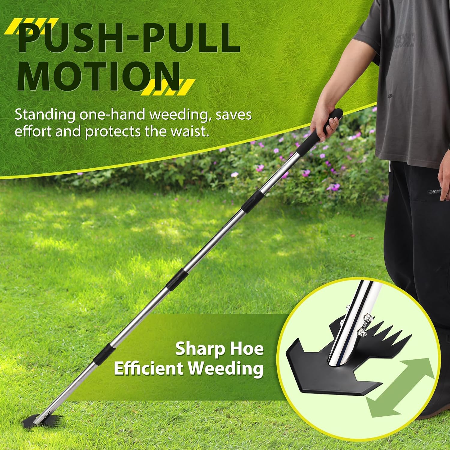 CAROD Hoe Garden Tool, Scuffle Garden Hoe for Weeding with 30-60 Inch Steel Long Handle, Dual Use Sharp Gardening Hula